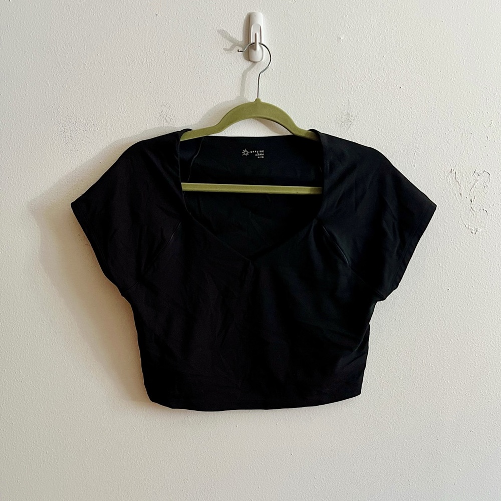Aerie Black Deep V Crop Top